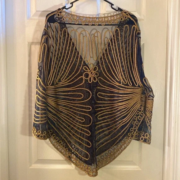 VINTAGE HANDMADE Gorgeous Fancy Festival Transulent Cover Up Top - Picture 6 of 11